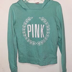 Teal Pink Cropped Hoodie